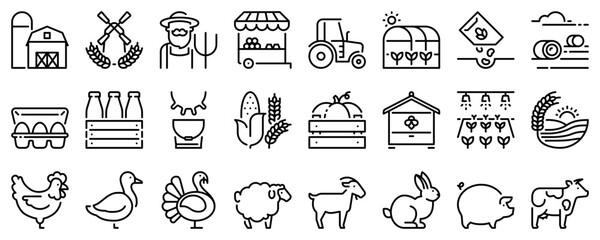 Line icons about farming on transparent background with editable stroke.