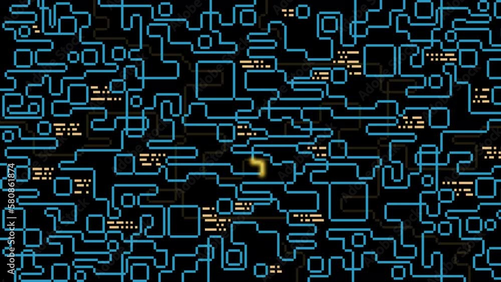 Poster maze, labyrinth. laser ray path background with dynamic glowing neon line. animation of the graphic 