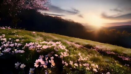 Obraz premium (4k) Grass field in the spring AI