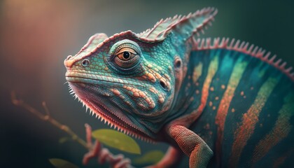 Chameleon close-up, nature, animals. Generative AI