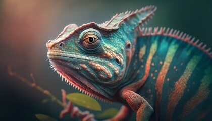 Fototapeta premium Chameleon close-up, nature, animals. Generative AI
