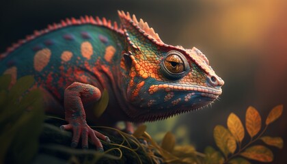 Fototapeta premium Chameleon close-up, nature, animals. Generative AI