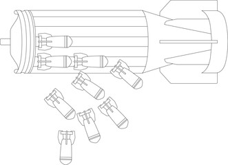 cluster munition, cluster bomb, submunition bomb a form of air dropped or ground-launched explosive weapon sketch drawing, contour lines drawn. Model RBK-500-255-PTAB-10-5, -AMC48024-1-РБК-500-255-2