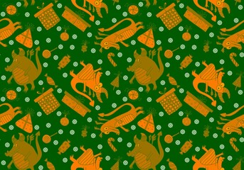 Cartoon dinosaur monsters seamless dragon pattern for wrapping paper and Christmas gift box and kids clothes