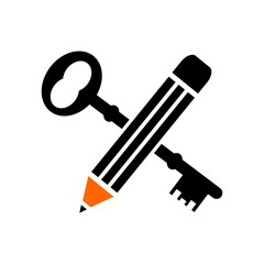 Pencil and key logo template illustration