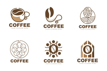 coffee bean drink logo design in brown color vector illustration