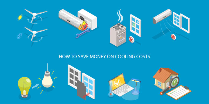 3D Isometric Flat Vector Conceptual Illustration of Energy saving tips, Low Your Utility Costs