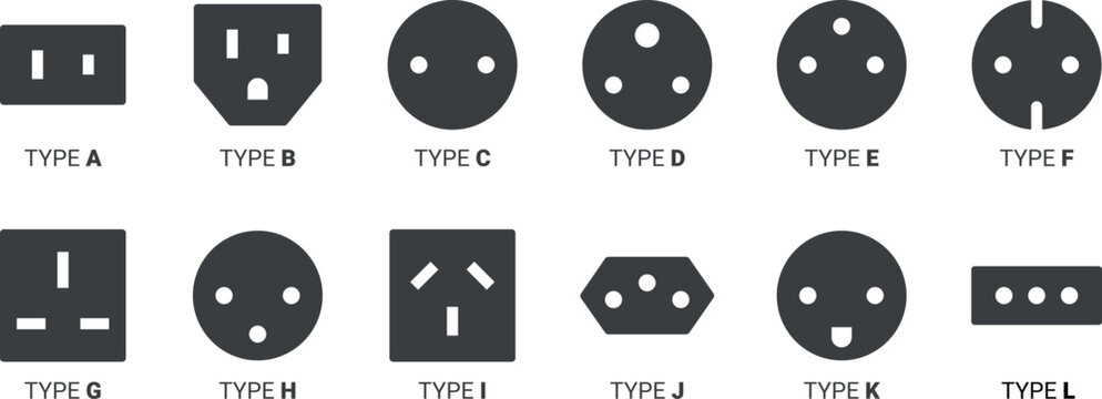 Power Sockets Type – Icons Set - Solid