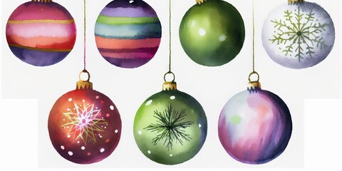 colorful christmas balls set, generative ai