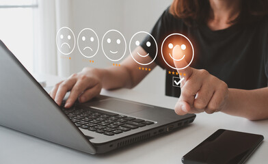 Customer review satisfaction feedback survey concept. User give rating to service experience on...