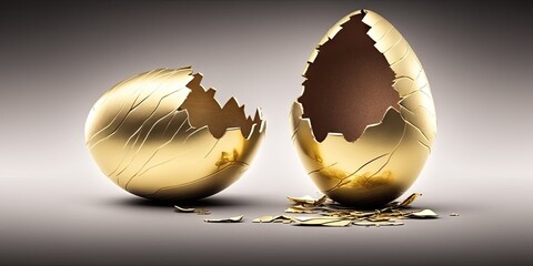 gold luxury easter egg cracked open with copy space, generative ai