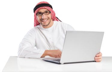 Arabian business man with laptop on office desk