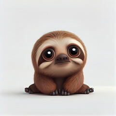 Obraz premium Adorable baby Sloth character isolated on white background. Generative AI