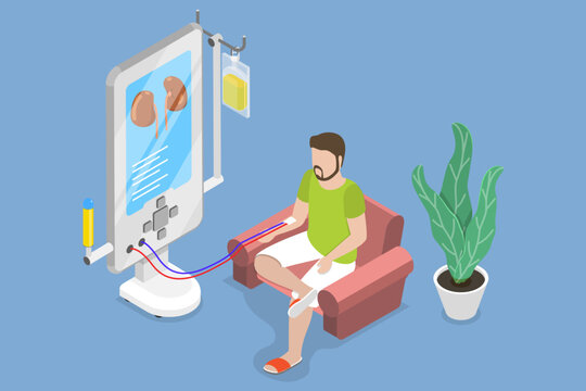3D Isometric Flat Vector Conceptual Illustration of Hemodialysis, Cleansing and Transfusion of Blood