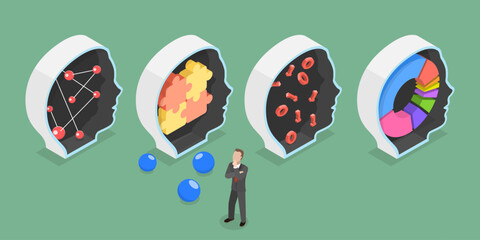 3D Isometric Flat Vector Conceptual Illustration of Personality Differences, Different Mentality