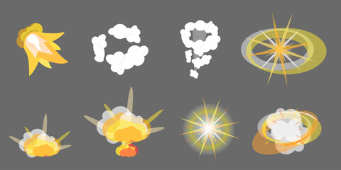 3D Isometric Flat Vector Set of Blast Effects, Effects of an Explosion with Smoke