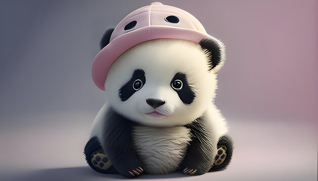 Cute Baby Panda with a Pink Hat on Made with Generative AI