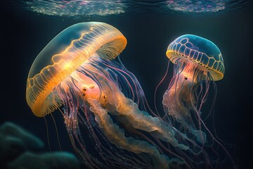 Jellyfish swimming. Generative AI