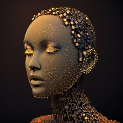 futuristic 3D AI female , made of pixels , neon , generative AI 
