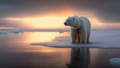 Polar Bear in the Arctic. Climate change endangered species. Sea ice habitat. Generative AI.