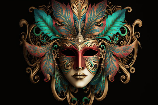 Theatrical mask in boho style, created with Generative AI technology