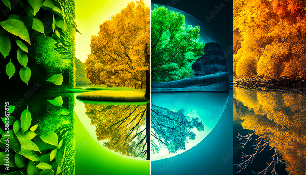 Aufkleber four different images of trees in different colors. the challenge of adopting change to address clim