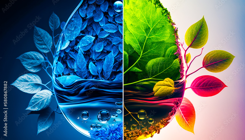Poster an image of an egg with leaves and water. the challenge of adopting change to address climate and en