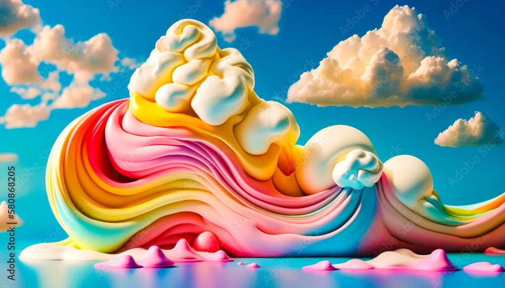 Aufkleber an image of colorful wave with clouds in the sky. generative ai.