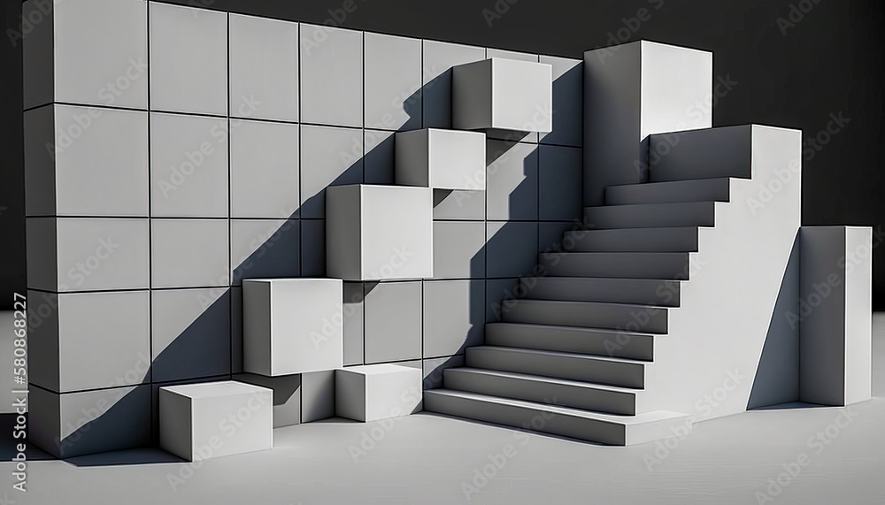 Aufkleber 3d rendering of stairs and cubes. generative ai.