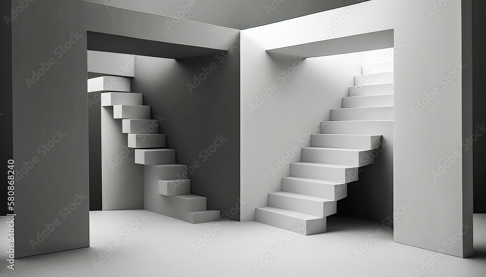 Aufkleber white staircase in an empty room. generative ai.