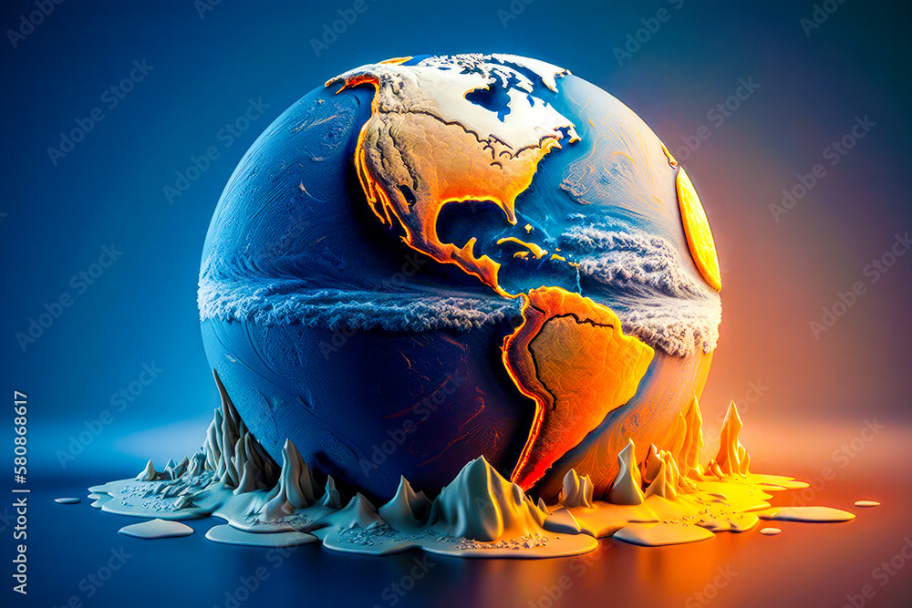 Poster an image of globe with the earth in it. global warming ozone holes greenhouse effect. generative ai.
