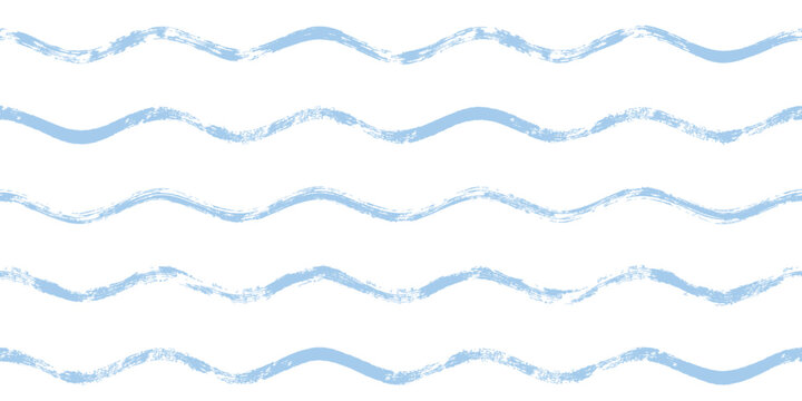 Seamless Wave Pattern, Hand drawn water sea vector background. Wavy beach print, curly grunge paint lines, watercolor