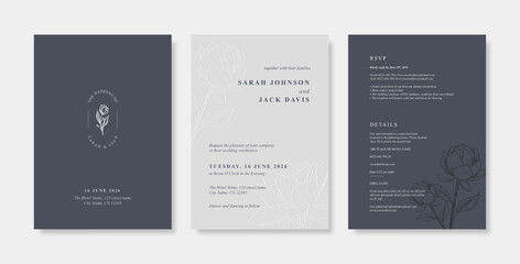 Beautifully engraved wedding card template. Simple and minimalist wedding card template. trendy modern wedding invitation template.
