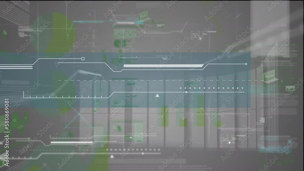 Poster animation of financial data processing over grey background