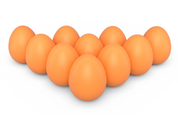 Group farm raw organic brown chicken eggs standing in line or queue