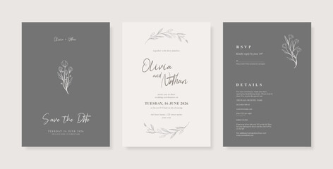 Simple wedding invitation template. minimalist wedding card template. trendy modern wedding invitation template.