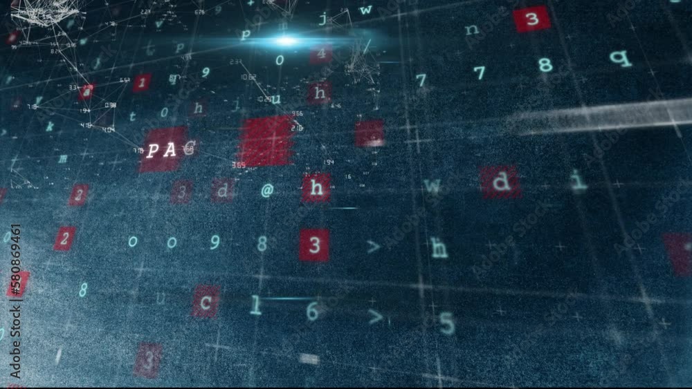 Poster animation of cyber attack text and data processing