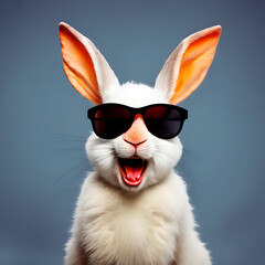 funny bunny with sunglasses laughing generative ai