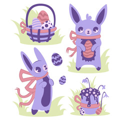 cute easter bunny and easter eggs in easter basket