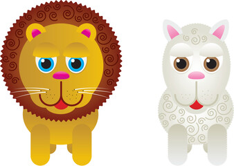 Cute Lion and Lamb Illustrations