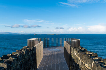 Viewing platform above the sea on the Causeway Coast, Northern Ireland