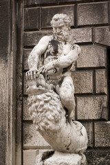 Samson tearing the lion's mouth, sculpture in Italy, Teatro La Fenice