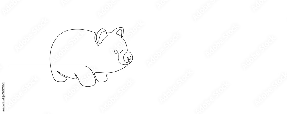 Poster one continuous line drawing of piggy bank. safe money symbol and business finance concept in simple 