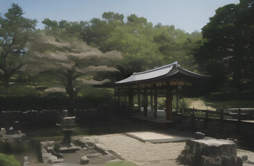 Fototapeta premium Japanese Garden Bridge created with Generative AI
