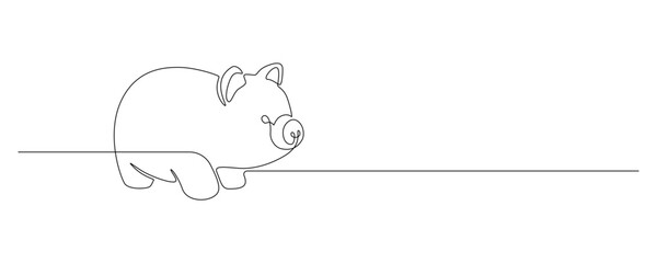One continuous line drawing of piggy bank. Safe money symbol and business finance concept in simple linear style. Editable stroke. Doodle vector illustration