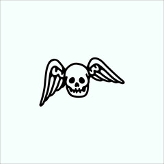 vector illustration of doodle skull with wings