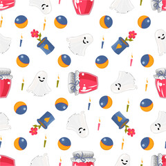 Seamless pattern for kids. Cute children's toys on a white background. Newborn textile design..