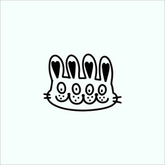 cute bunny head doodle illustration vector