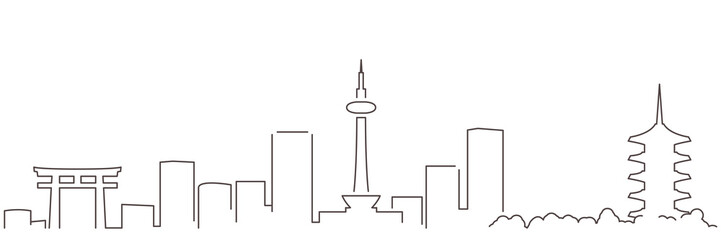 Obraz premium Kyoto Dark Line Simple Minimalist Skyline With White Background