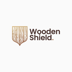 wood shield woodshield protection security guard logo vector icon illustration